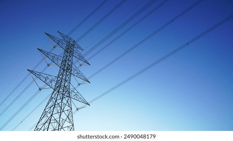  photo of a network of high voltage electricity cables with a blue sky in the morning as a background                               - Powered by Shutterstock