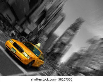 Photo New York City Taxi, Blur Focus Motion, Times Square