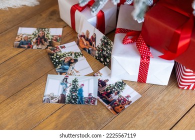 photo next to gifts, christmas background