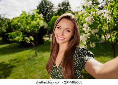 Photo of nice pretty happy charming woman summer enjoy good mood make selfie camera outdoors outside park - Powered by Shutterstock