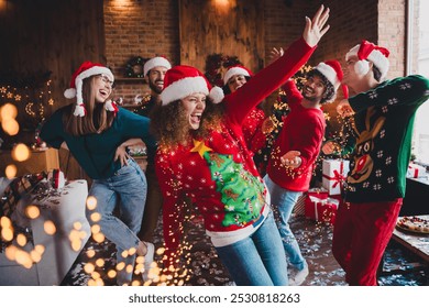 Photo of nice young people enjoy dancing good mood have fun cozy christmas decoration interior house indoors party - Powered by Shutterstock