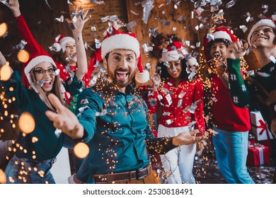 Photo of nice young people have fun excited dancing enjoy cozy christmas decoration interior house indoors party - Powered by Shutterstock