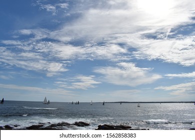 Photo Off Of Rhode Island's Coast Of Multiple Sailboats 