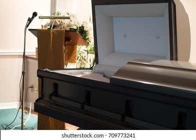 A Photo Of An Open Casket Found In A Funeral Home,