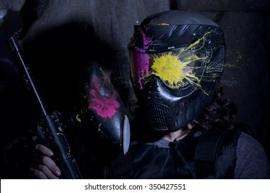 The Photo As A Paintball Sphere Is Broken Off At Blow About A Helmet