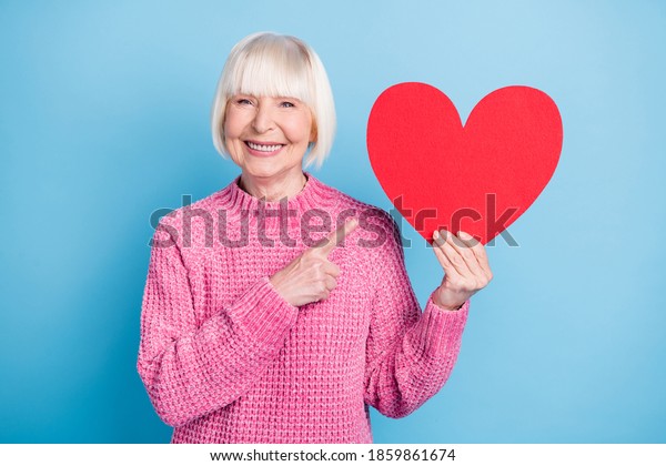 Photo Portrait Old Woman Pointing Finger Stock Photo 1859861674 ...