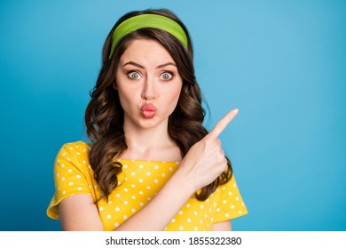 Photo Portrait Pouting Woman Pointing Finger Stock Photo 1855322380 ...