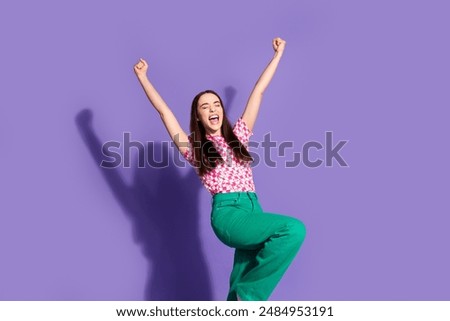 Similar – Image, Stock Photo Stylish woman with raised arm leaning on wall on street