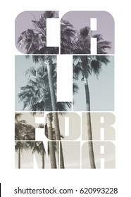 Photo Print California And Palm , Tee Shirt Graphics, Typography