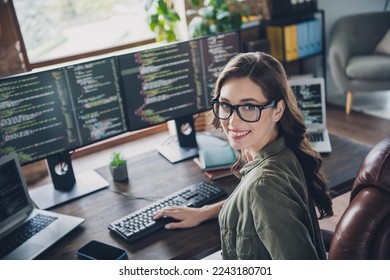 Photo of professional web designer write content plan create site comfort space office center indoor room workstation - Shutterstock ID 2243180701
