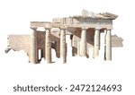 Photo of the Propylaia (Gates), a classical Greek Doric building complex that functioned as the monumental ceremonial gateway to the Acropolis of Athens, isolated on white background.