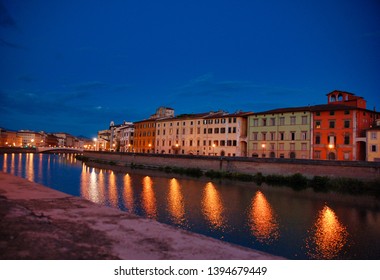 It Is A Photo Of The River Arno On Its Way Through Pisa, The Image Is Taken At Night