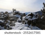 photo of a rocky path to a scenic overlook in the Seven Devils Mountains near Riggins ID on a cold winter day with snow adding danger to climb