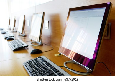 Photo Of Row Of Computers In Classroom Of College Or Other Educational Institution