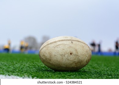 Photo Rugby Ball On The Green Grass