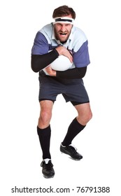 Photo Of A Rugby Player Cut Out On A White Background.