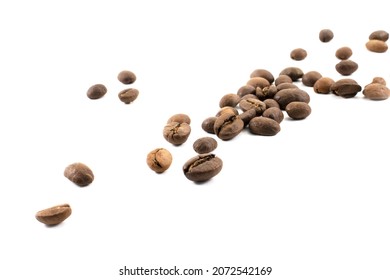 Photo of scattered coffee beans on white background - Shutterstock ID 2072542169