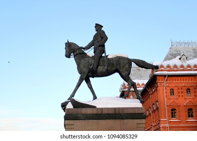 Photo sculpture of the commander on a horse on red Square in Moscow