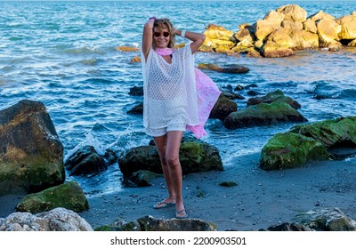 Photo Session Model Over 50 Years On The Beach