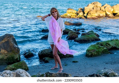 Photo Session Model Over 50 Years On The Beach