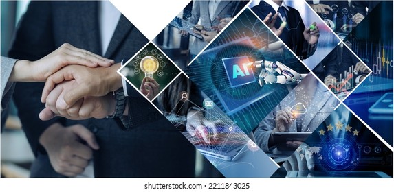 Photo set of business business communication technology digital network concept.  - Shutterstock ID 2211843025