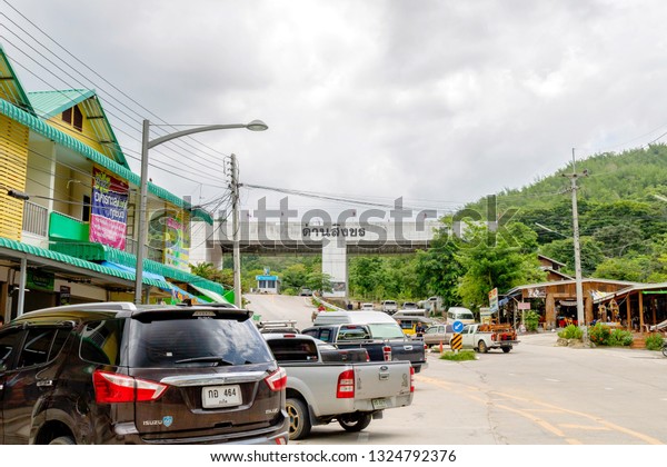 Photo of\
Shingkhon immigration border checkpoint is between Thailand and\
Myanmar which is fulll of local market around and located at\
Prachuabkirikhan, Thailand December 10,\
2017