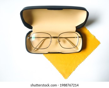 Photo Shoot Silver Glasses, Black hard case glasses and Orange microfiber cloth