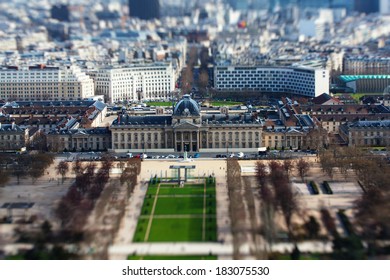The  photo show the Paris with tilt-shift filter.
