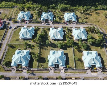 The Photo Showing An Aerial Top Down View Of Luxury Bungalow House At The Countryside Of Bintulu Town With Structured And Well Planned At Residential Area.