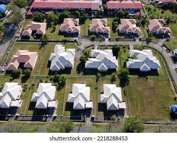 The Photo Showing An Aerial Top Down View Of Luxury Bungalow House At The Countryside Of Bintulu Town With Structured And Well Planned At Residential Area.