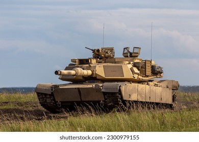 The photo shows an American M1 Abrams tank, which has been provided to the Ukrainian military to bolster their armored capabilities in the ongoing conflict, and is a formidable force on the battlefiel