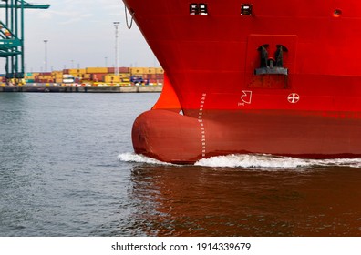 The Photo Shows The Bow Of A Cargo Ship Underway