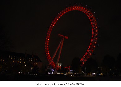 Photo shows London eye at night, photo taken on the 22nd November 2019 at Southbank, London, United Kingdom.