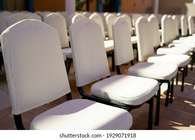 The Photo Shows A Row Of Chairs For Spectators In An Outdoor Concert Hall                               