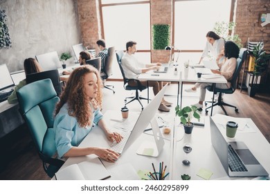 Photo of sit tables coworking project teamwork young people work together successful business conference meeting nice creative light office - Powered by Shutterstock