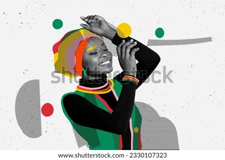 Photo sketch collage picture of adorable dreamy lady dancing enjoying ethic party isolated creative background