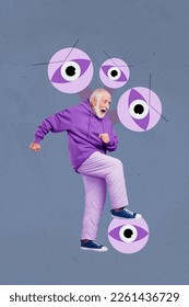 Photo sketch graphics collage artwork picture elderly man playing football eyes balls isolated drawing background