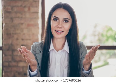 Photo of smart business woman marketer ceo have webcam online internet start-up company development training meeting say tell explain solution wear blazer suit in workplace workstation - Shutterstock ID 1789690526