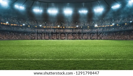 Photo of a soccer stadium at night. The stadium was made in 3d without using existing references.