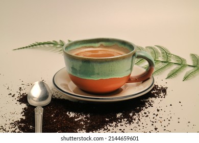 Photo Studio Concept Coffee Latte Cappuccino In A Cup Close-up Limbo Background