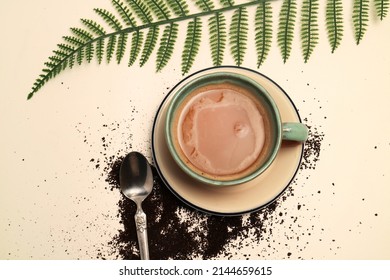 Photo Studio Concept Coffee Latte Cappuccino In A Cup Top View Limbo Background