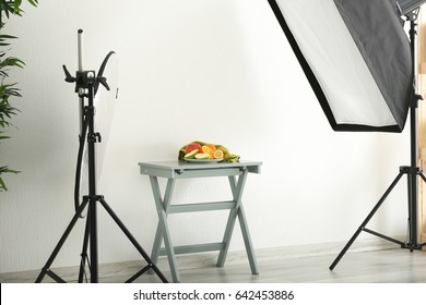 Photo Studio Professional Lighting Equipment While Stock Photo ...