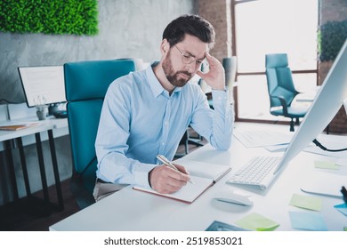 Photo of successful elegant man think write notepad wear shirt loft interior modern office indoors - Powered by Shutterstock