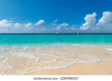 photo of summer wavy seaside ocean. summer seaside seascape. summer seaside destination
