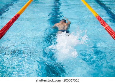 photo of swimmer splash after diving in the pool during contest