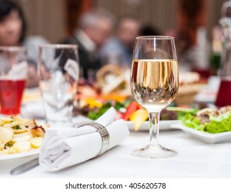 Photo of table with food and different drinks