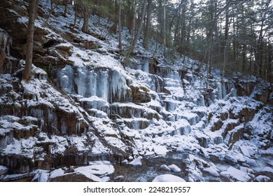 Photo taken on the Flume Gorge trail in Franconia Notch State Park, New Hampshire during the winter. 