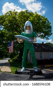 Photo Taken On July 17, 2019 In Wilmington Illinois USA. Gemini Giant From Wilmington Route 66 Crossing.