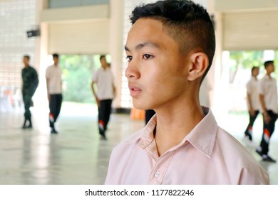 Photo Of A Thai Teenage Student With His Haircut For Student Uniform At Paknampran School, Paknampran, Pranburi, Thailand December 3, 2018