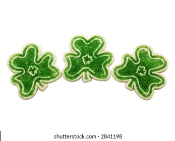 Photo Of Three Shamrock Cookies Isolated On White